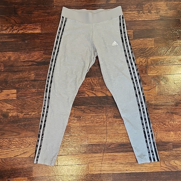 adidas Pants - Adidas Gray Workout Leggings with Black and Grey Print Stripes
